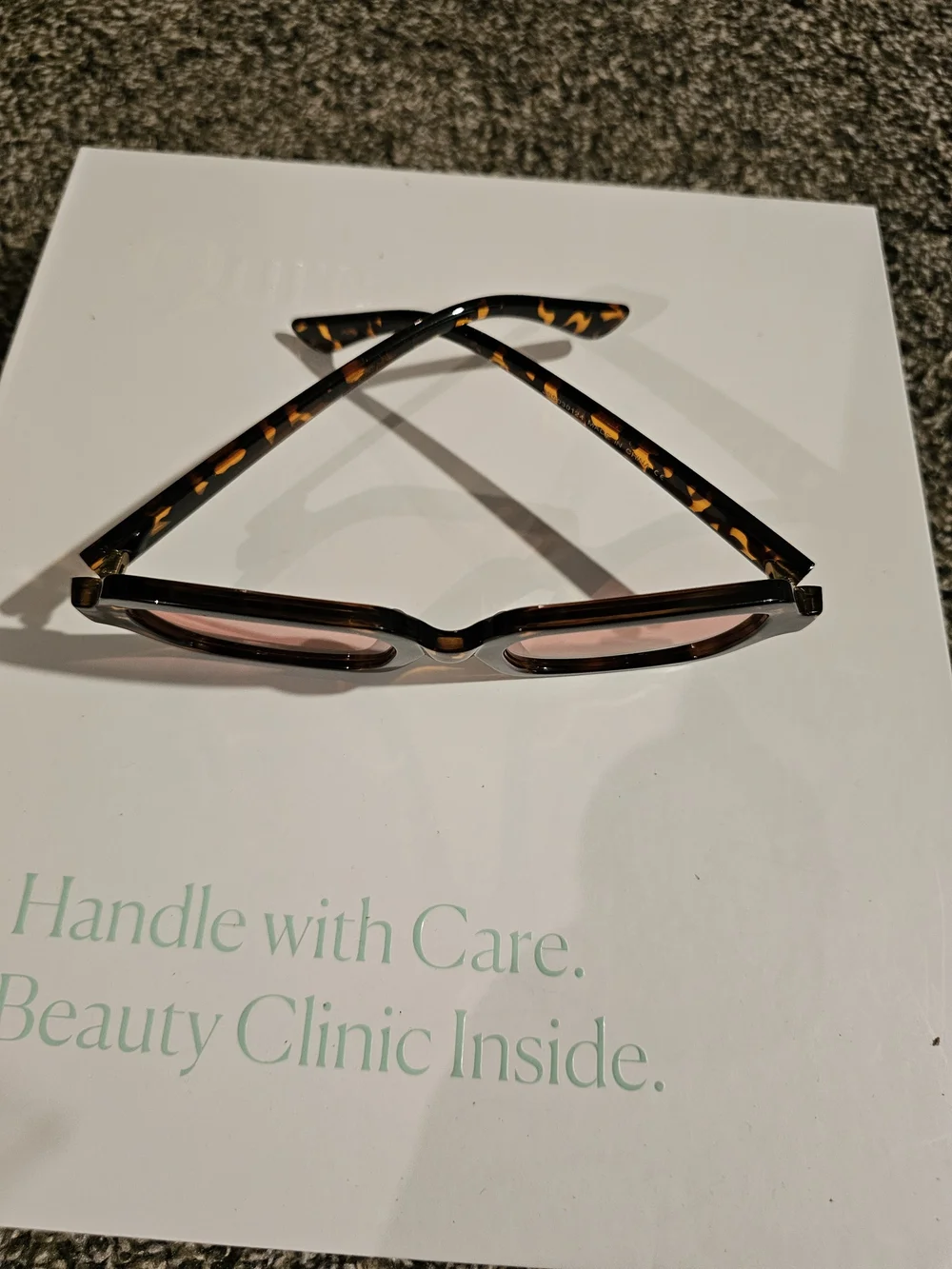Tortoiseshell Rectangular Frame Sunglasses with Pink Lenses